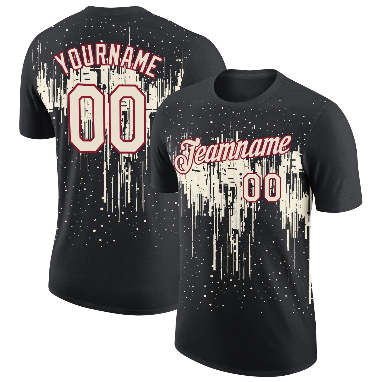 Custom Black Cream-Crimson Dripping Splatter Paint Performance T-Shirt - Main View