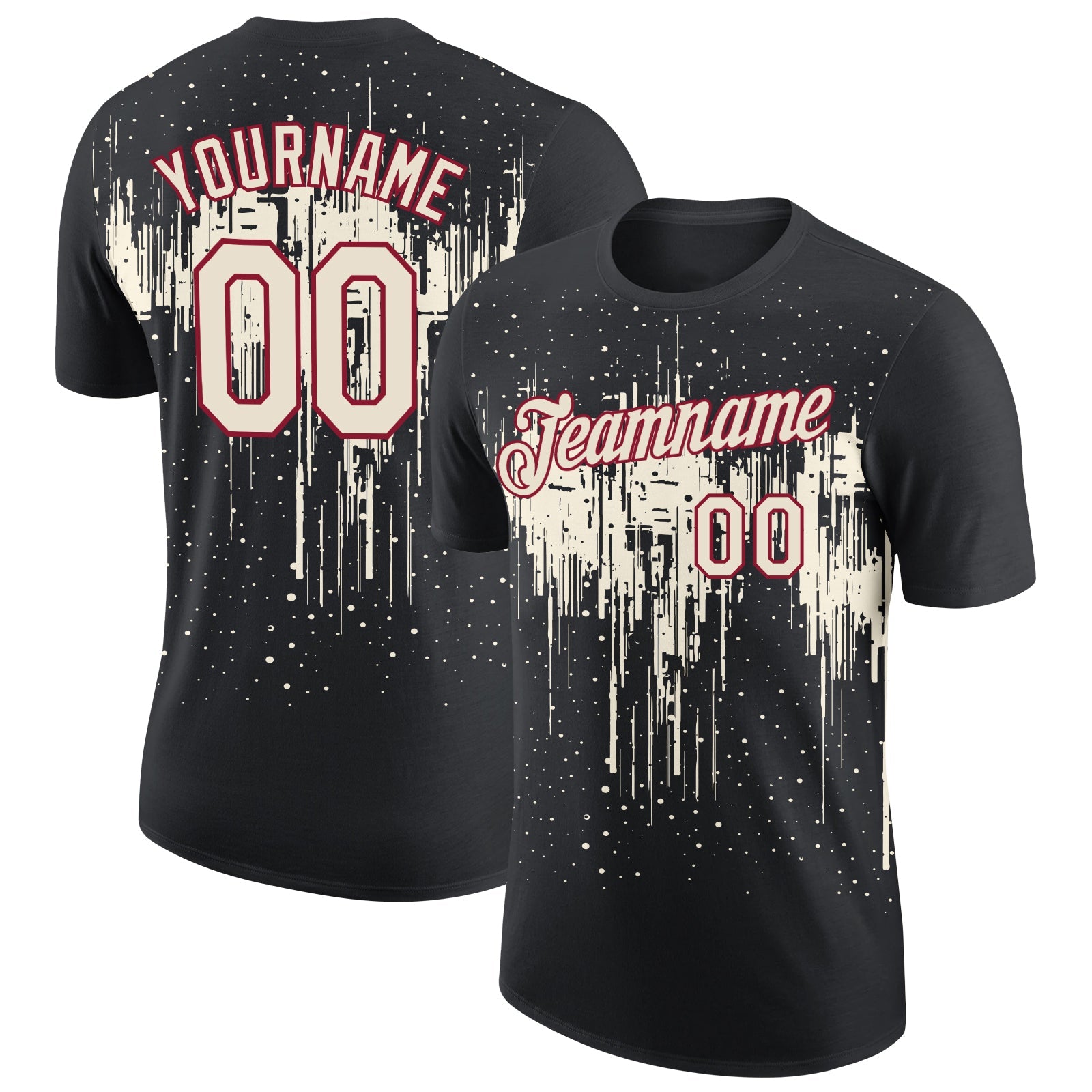 Custom Black Cream-Crimson Dripping Splatter Paint Performance T-Shirt - Main View