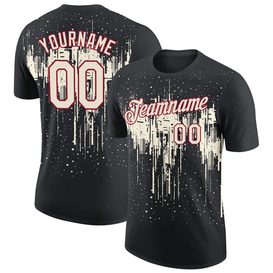 Custom Black Cream-Crimson Dripping Splatter Paint Performance T-Shirt - Main View