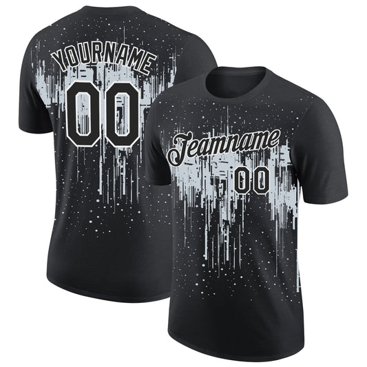 Custom Black Silver-White Dripping Splatter Paint Performance T-Shirt - Main View