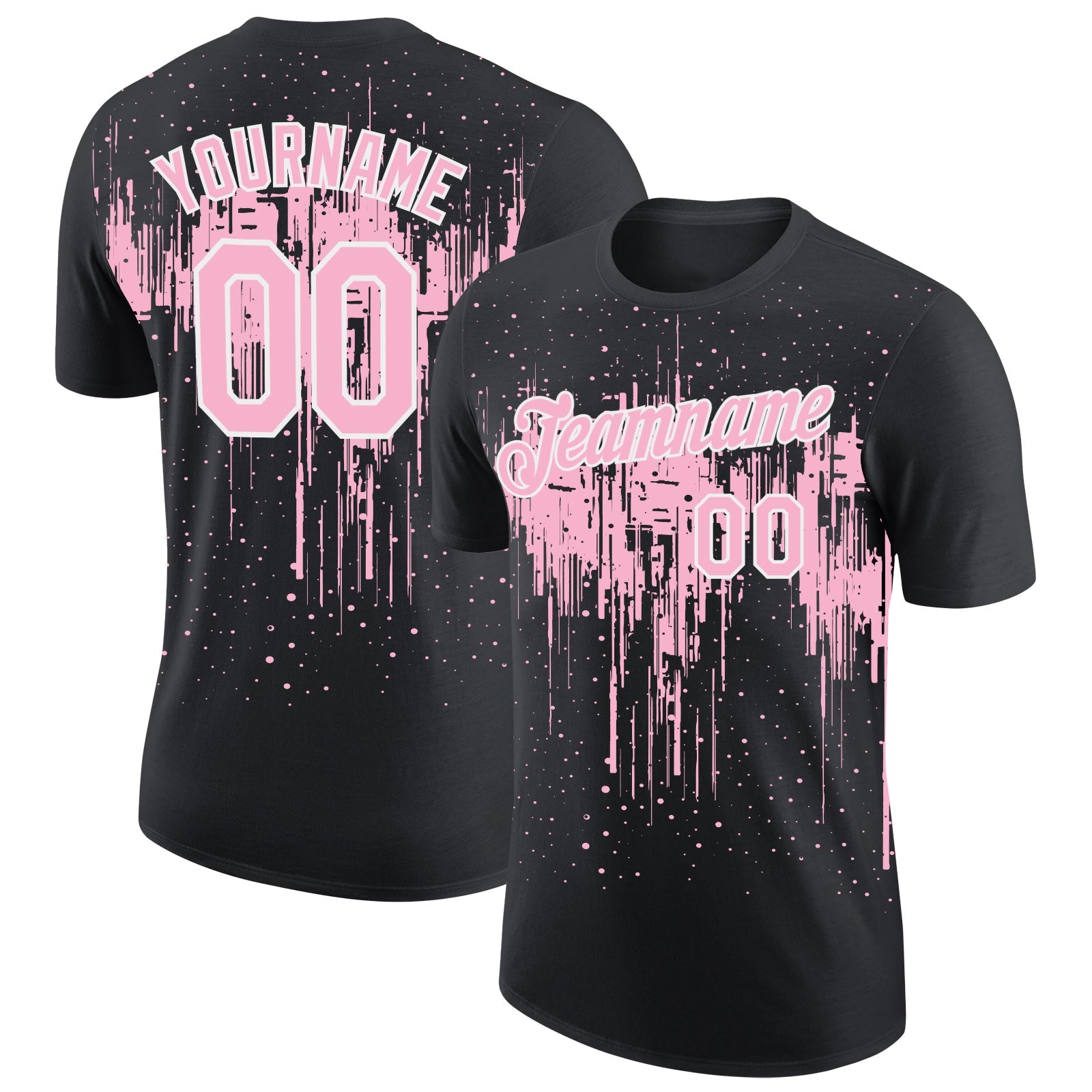 Custom Black Light Pink-White Dripping Splatter Paint Performance T-Shirt - Main View
