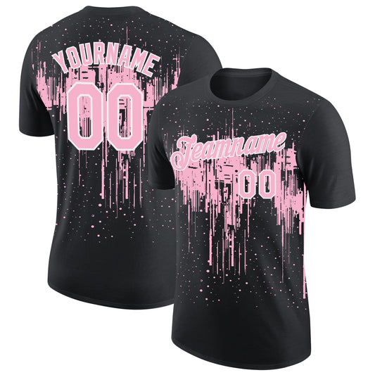 Custom Black Light Pink-White Dripping Splatter Paint Performance T-Shirt - Main View