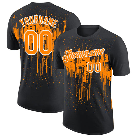 Custom Black Bay Orange-White Dripping Splatter Paint Performance T-Shirt - Main View