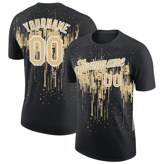 Custom Black Vegas Gold-White Dripping Splatter Paint Performance T-Shirt - Main View
