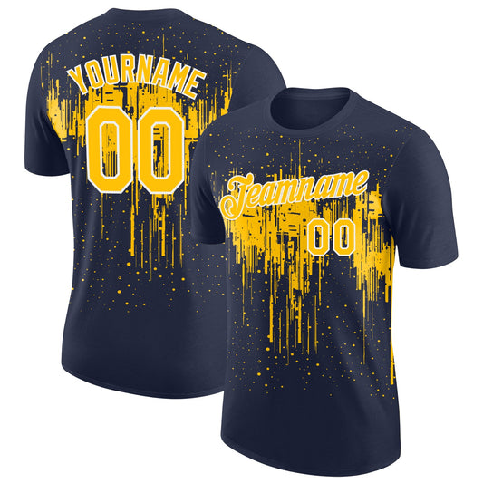 Custom Navy Yellow-White Dripping Splatter Paint Performance T-Shirt - Main View