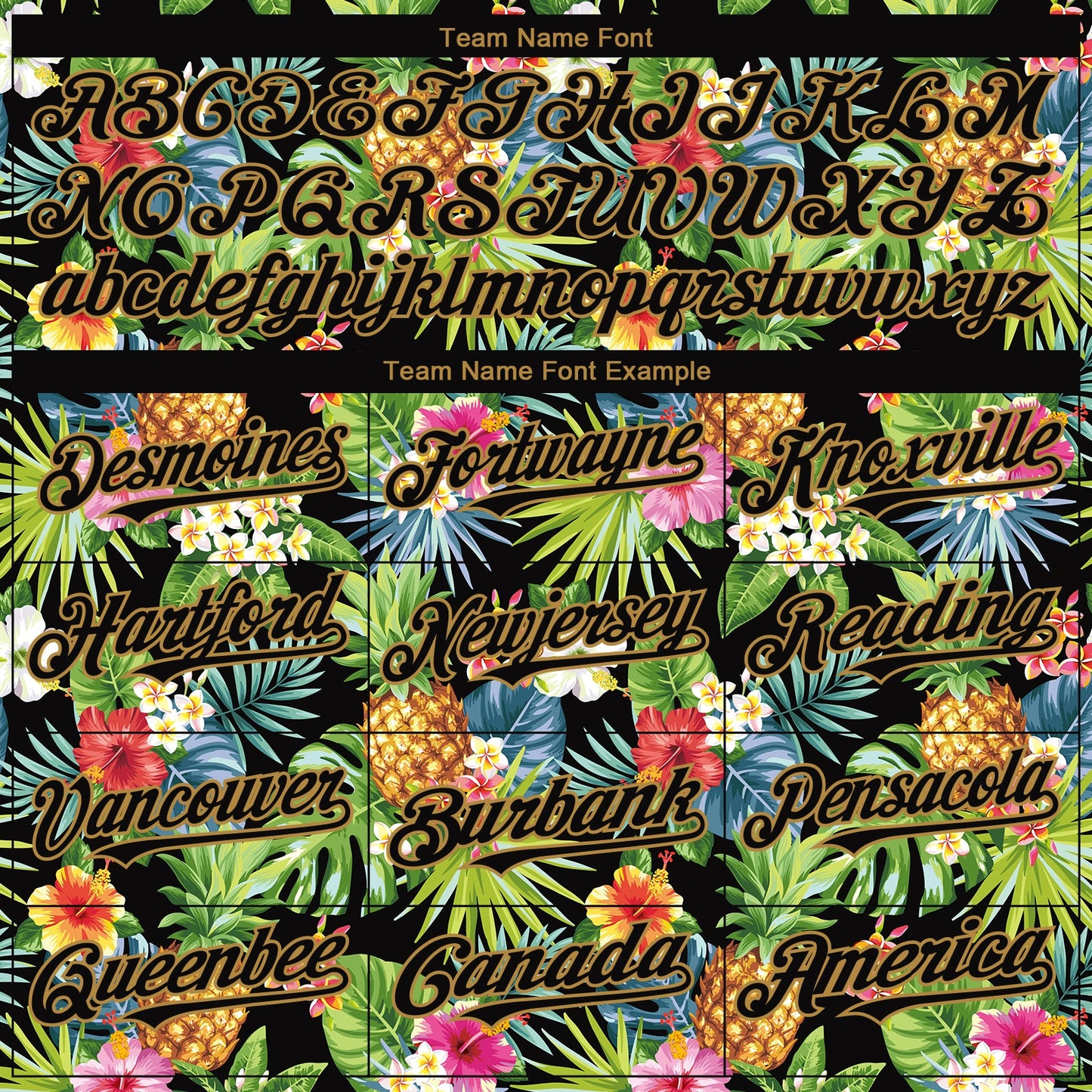 Custom Black Old Gold 3D Pattern Design Hawaii Tropical Pineapples, Palm Leaves And Flowers Authentic Baseball Jersey view 4