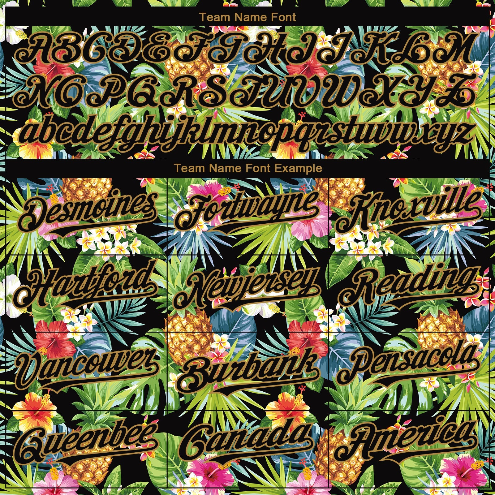 Custom Black Old Gold 3D Pattern Design Hawaii Tropical Pineapples, Palm Leaves And Flowers Authentic Baseball Jersey view 4