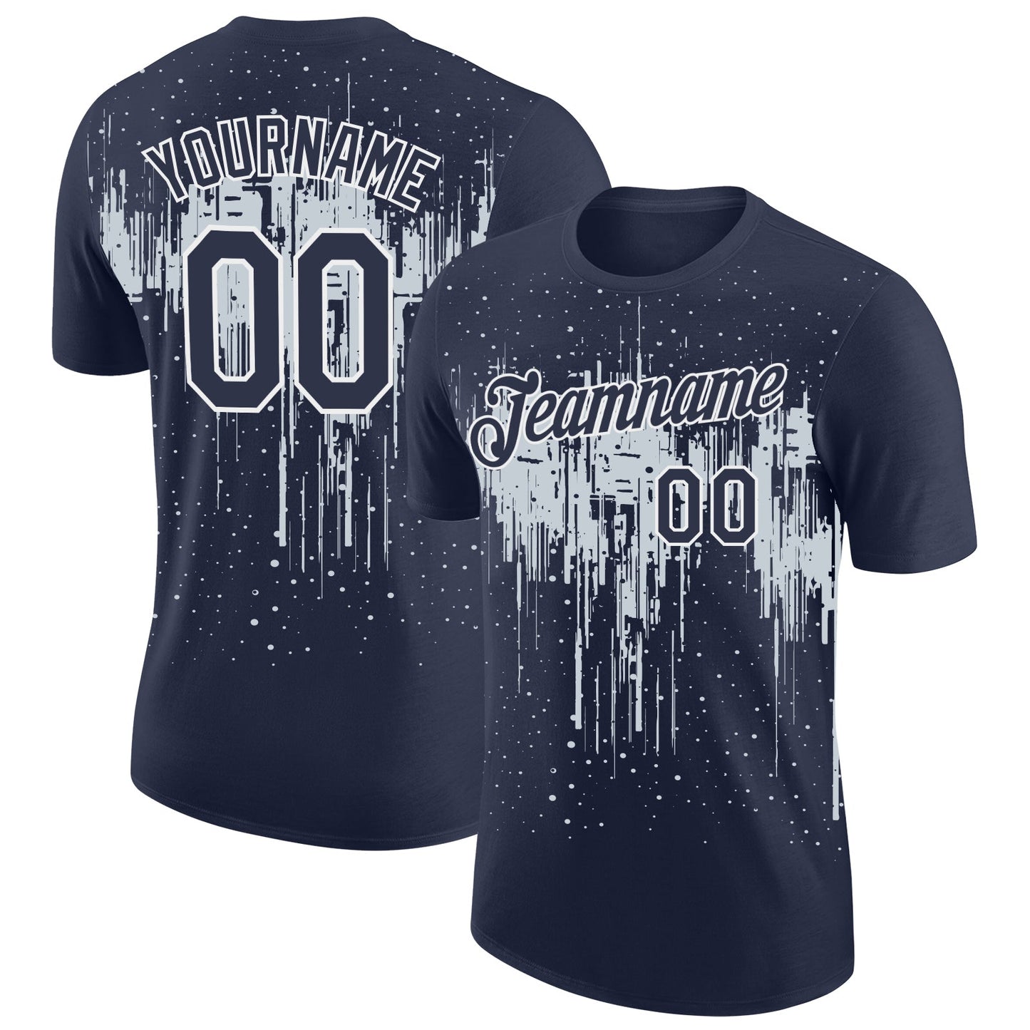 Custom Navy Silver-White Dripping Splatter Paint Performance T-Shirt - Main View