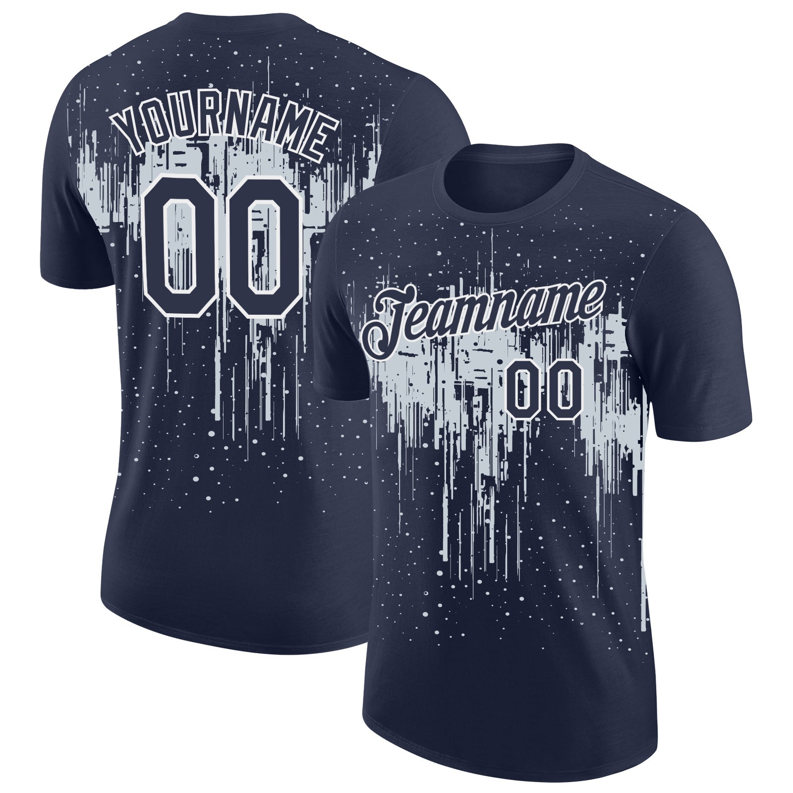 Custom Navy Silver-White Dripping Splatter Paint Performance T-Shirt - Main View