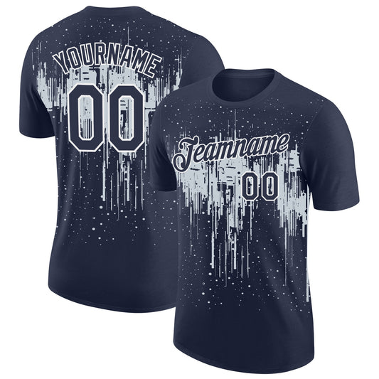 Custom Navy Silver-White Dripping Splatter Paint Performance T-Shirt - Main View