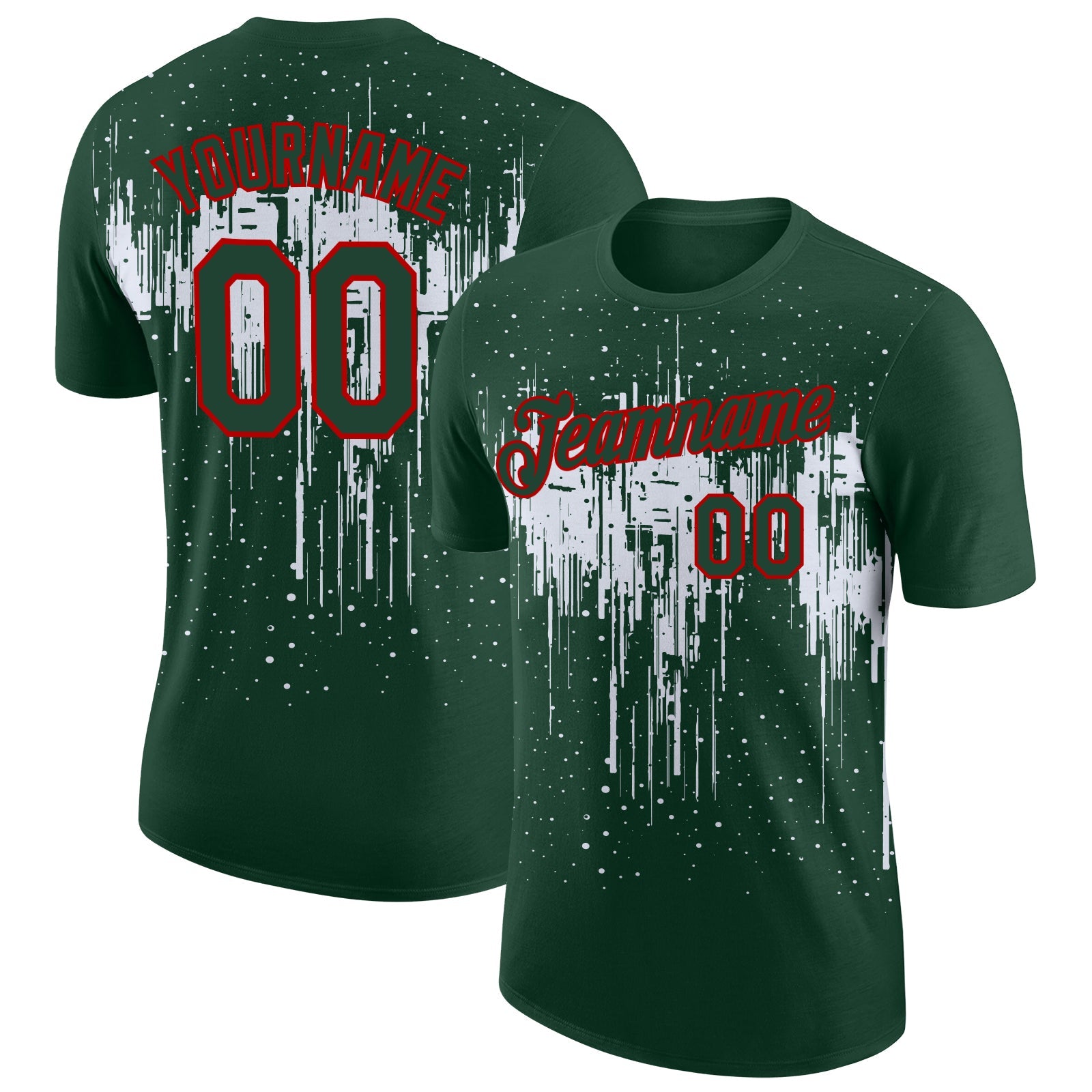 Custom Green White-Red Dripping Splatter Paint Performance T-Shirt - Main View