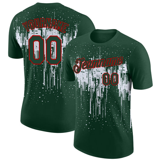 Custom Green White-Red Dripping Splatter Paint Performance T-Shirt - Main View
