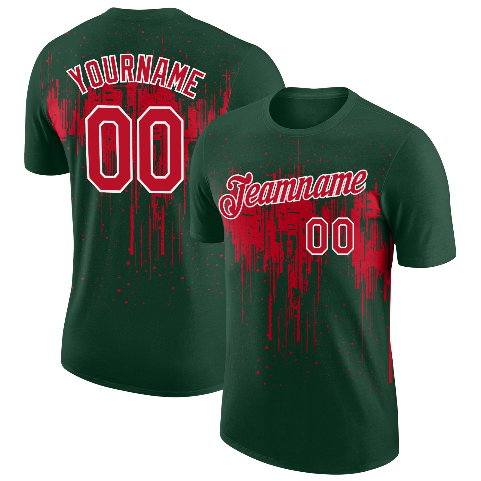 Custom Green Red-White Dripping Splatter Paint Performance T-Shirt - Main View
