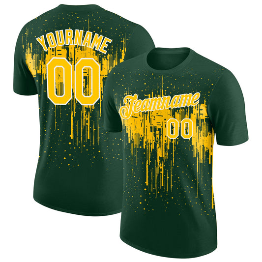 Custom Green Yellow-White Dripping Splatter Paint Performance T-Shirt - Main View