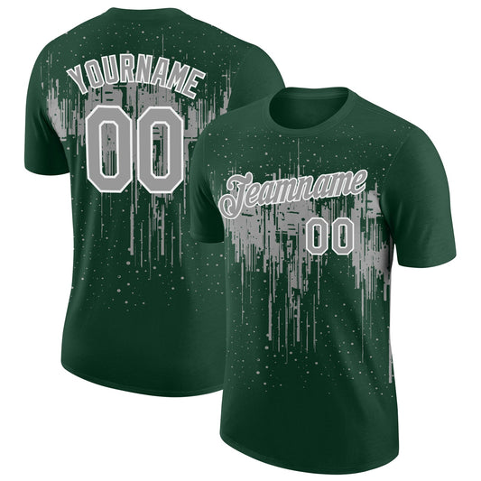Custom Green Gray-White Dripping Splatter Paint Performance T-Shirt - Main View