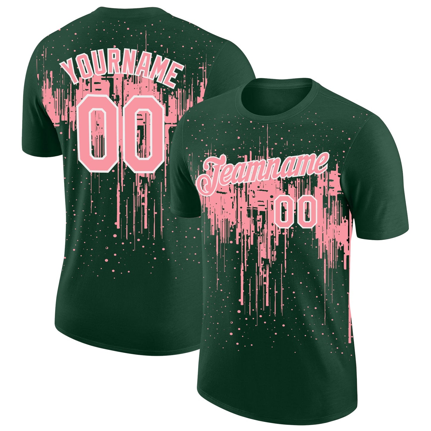 Custom Green Medium Pink-White Dripping Splatter Paint Performance T-Shirt - Main View