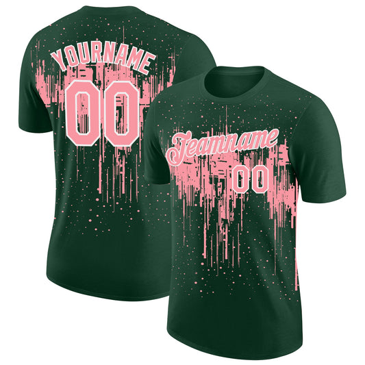 Custom Green Medium Pink-White Dripping Splatter Paint Performance T-Shirt - Main View