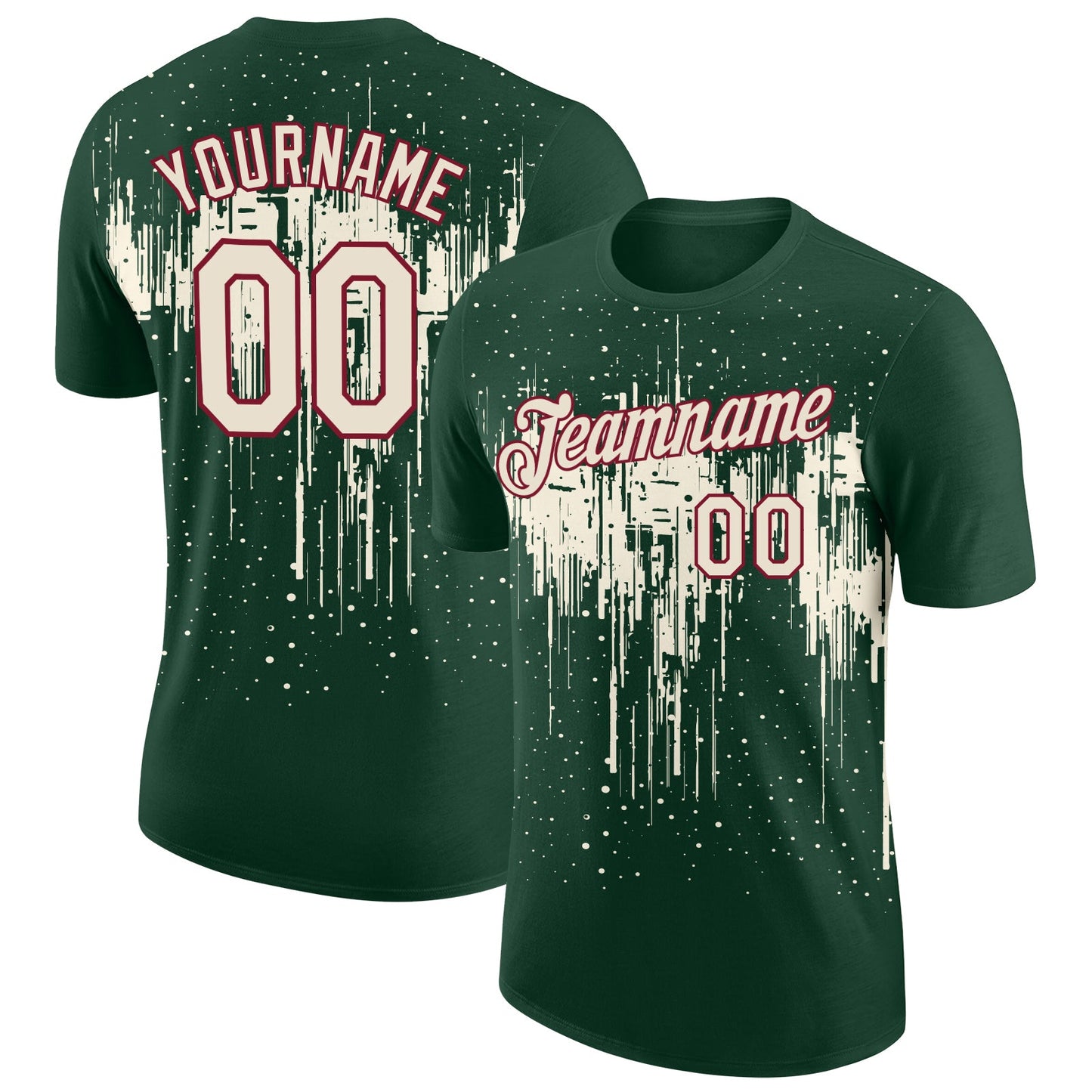 Custom Green Cream-Crimson Dripping Splatter Paint Performance T-Shirt - Main View