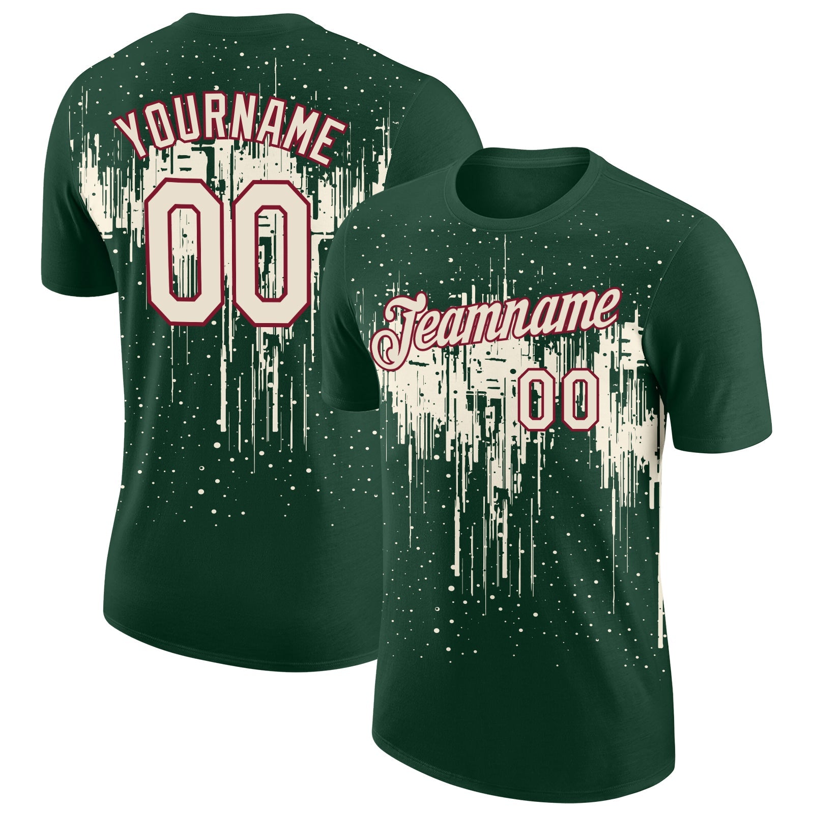 Custom Green Cream-Crimson Dripping Splatter Paint Performance T-Shirt - Main View