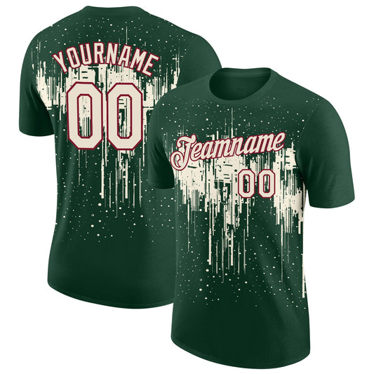 Custom Green Cream-Crimson Dripping Splatter Paint Performance T-Shirt - Main View