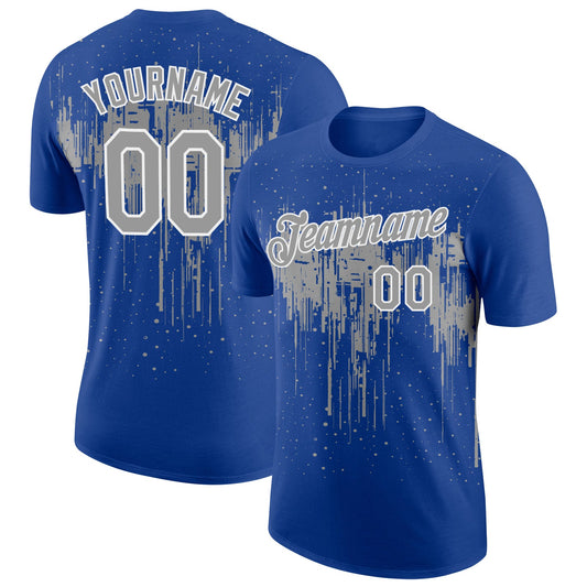 Custom Royal Gray-White Dripping Splatter Paint Performance T-Shirt - Main View