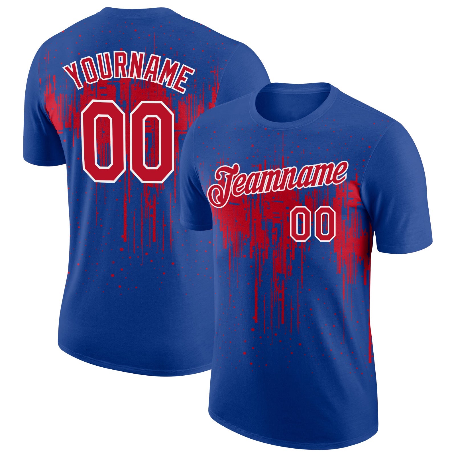 Custom Royal Red-White Dripping Splatter Paint Performance T-Shirt - Main View