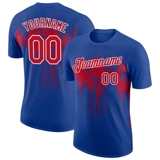 Custom Royal Red-White Dripping Splatter Paint Performance T-Shirt - Main View