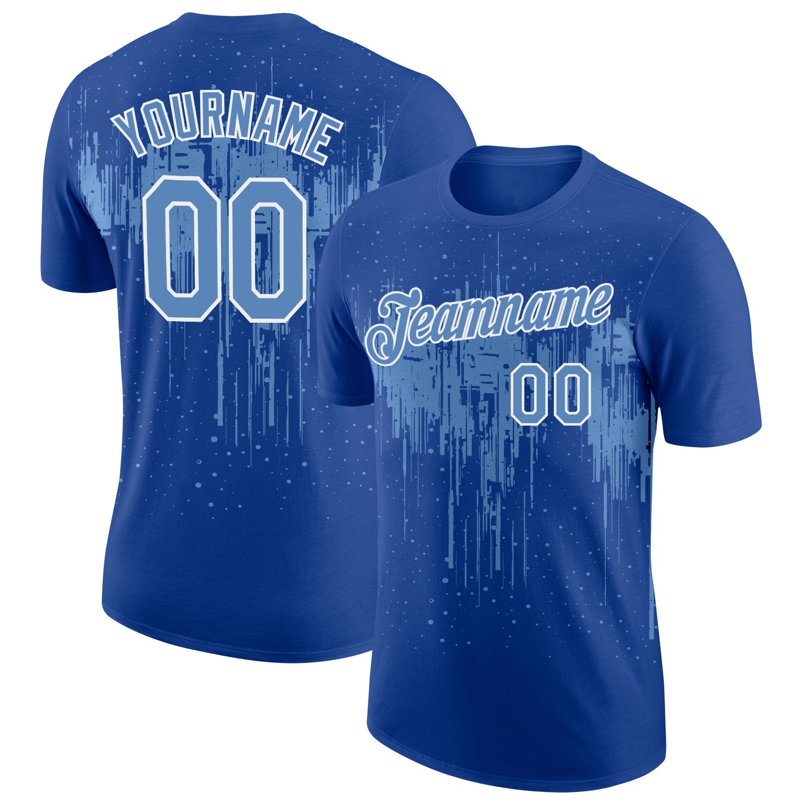Custom Royal Light Blue-White Dripping Splatter Paint Performance T-Shirt - Main View