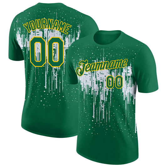 Custom Kelly Green White-Yellow Dripping Splatter Paint Performance T-Shirt - Main View