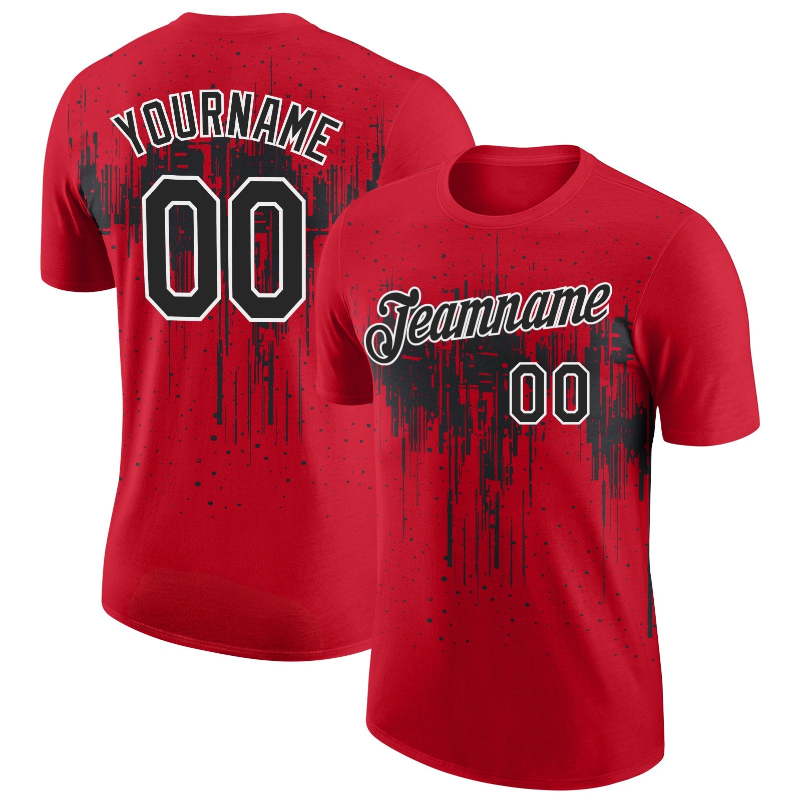 Custom Red Black-White Dripping Splatter Paint Performance T-Shirt - Main View