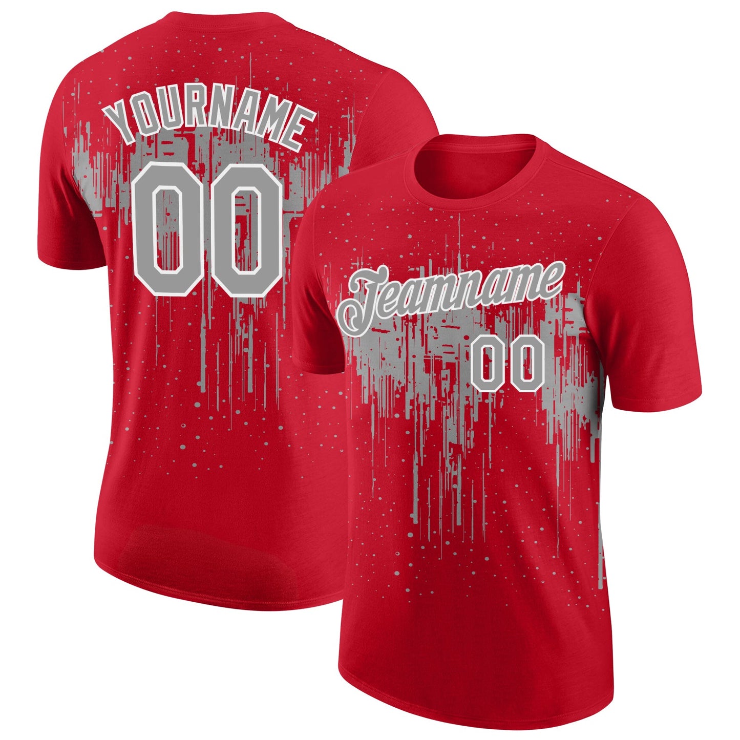 Custom Red Gray-White Dripping Splatter Paint Performance T-Shirt - Main View