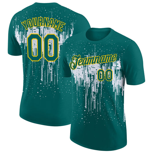 Custom Teal White-Yellow Dripping Splatter Paint Performance T-Shirt - Main View