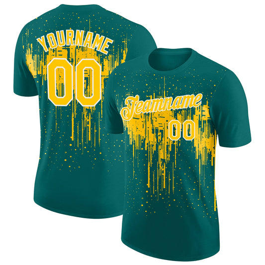 Custom Teal Yellow-White Dripping Splatter Paint Performance T-Shirt - Main View