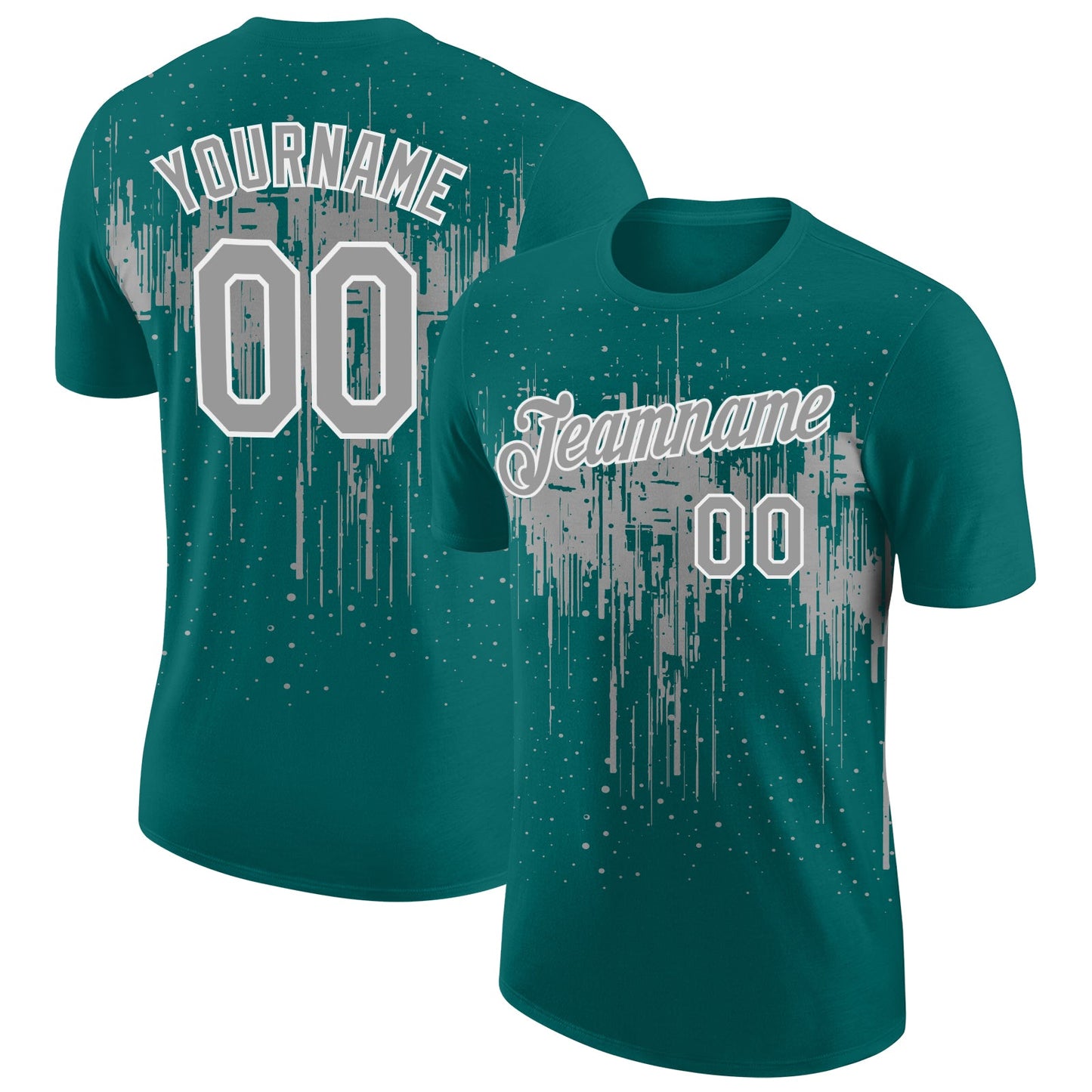 Custom Teal Gray-White Dripping Splatter Paint Performance T-Shirt - Main View