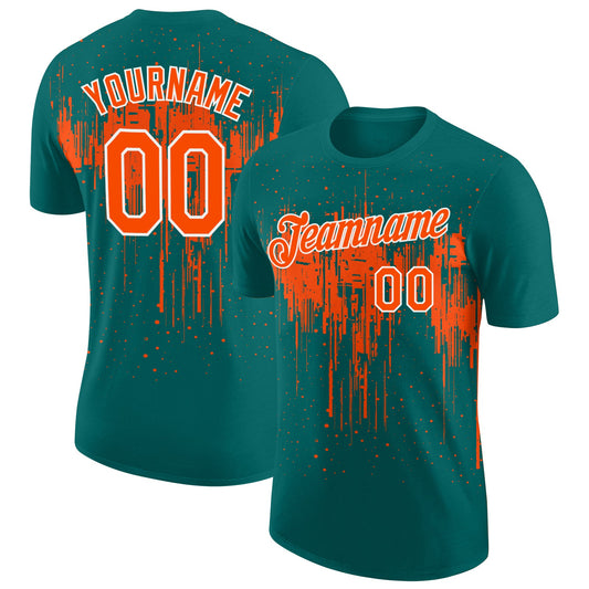 Custom Teal Orange-White Dripping Splatter Paint Performance T-Shirt - Main View