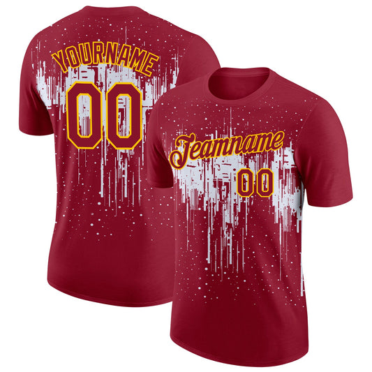 Custom Crimson White-Yellow Dripping Splatter Paint Performance T-Shirt - Main View