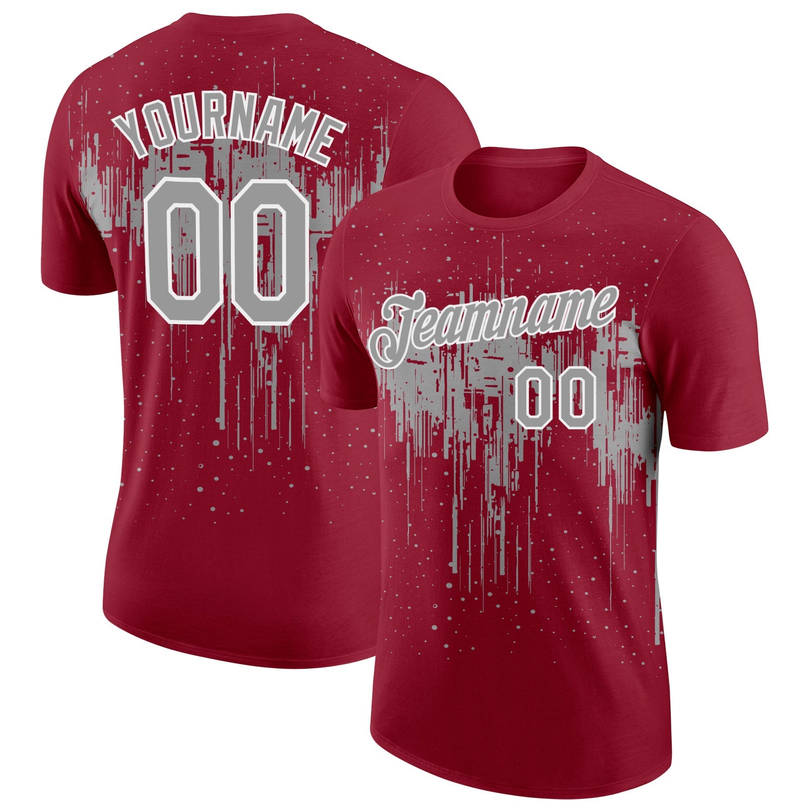 Custom Crimson Gray-White Dripping Splatter Paint Performance T-Shirt - Main View
