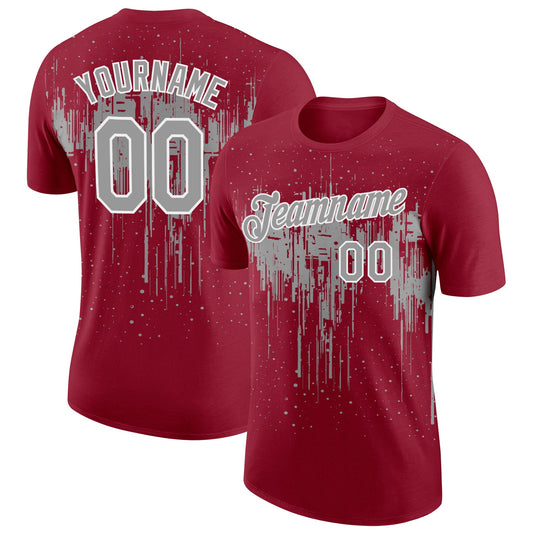 Custom Crimson Gray-White Dripping Splatter Paint Performance T-Shirt - Main View