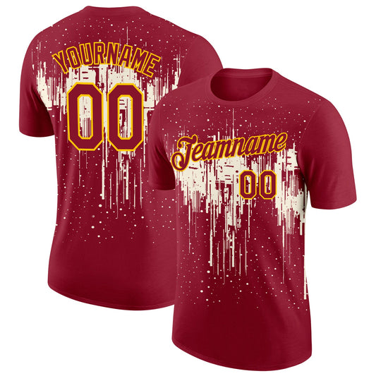 Custom Crimson Cream-Yellow Dripping Splatter Paint Performance T-Shirt - Main View