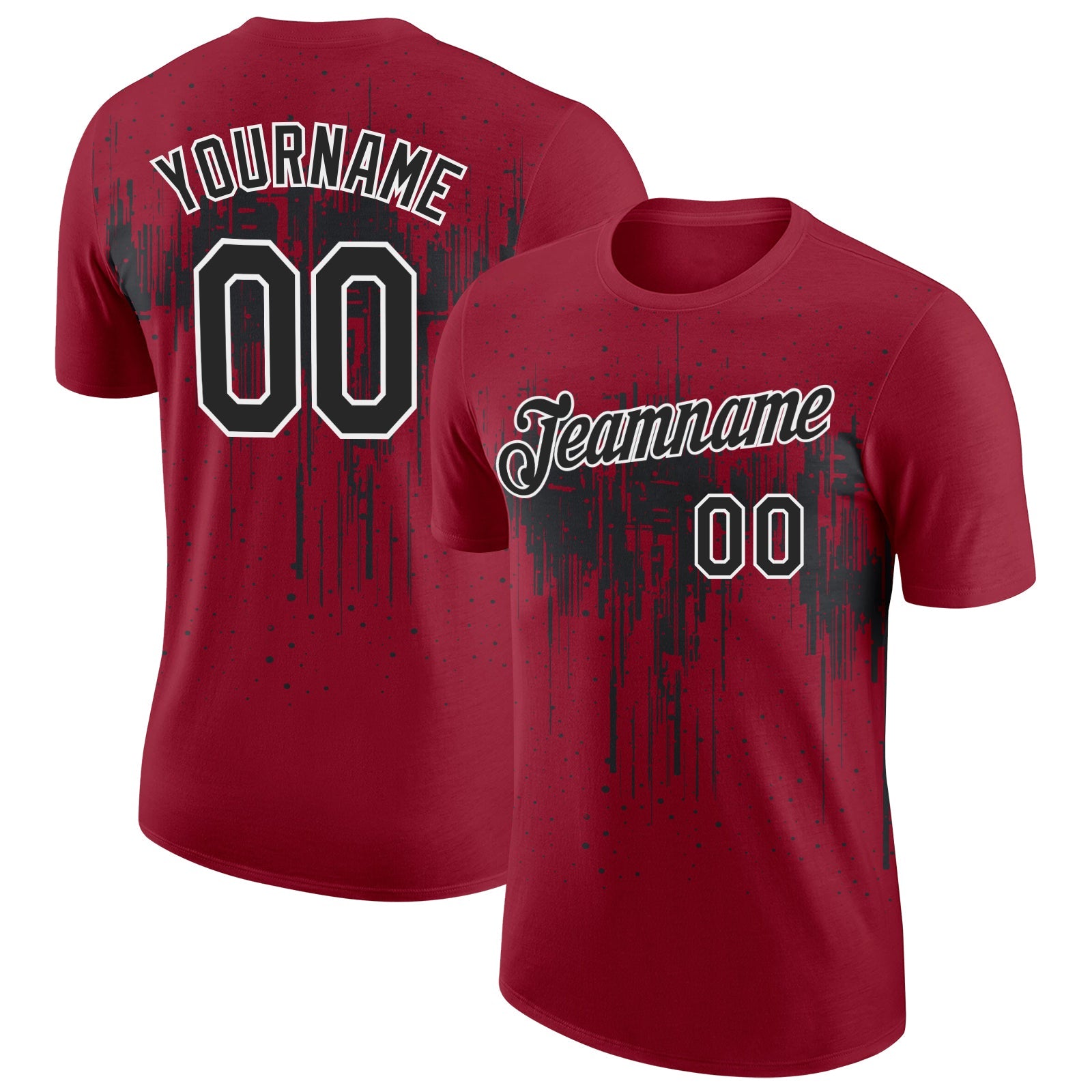 Custom Crimson Black-White Dripping Splatter Paint Performance T-Shirt - Main View