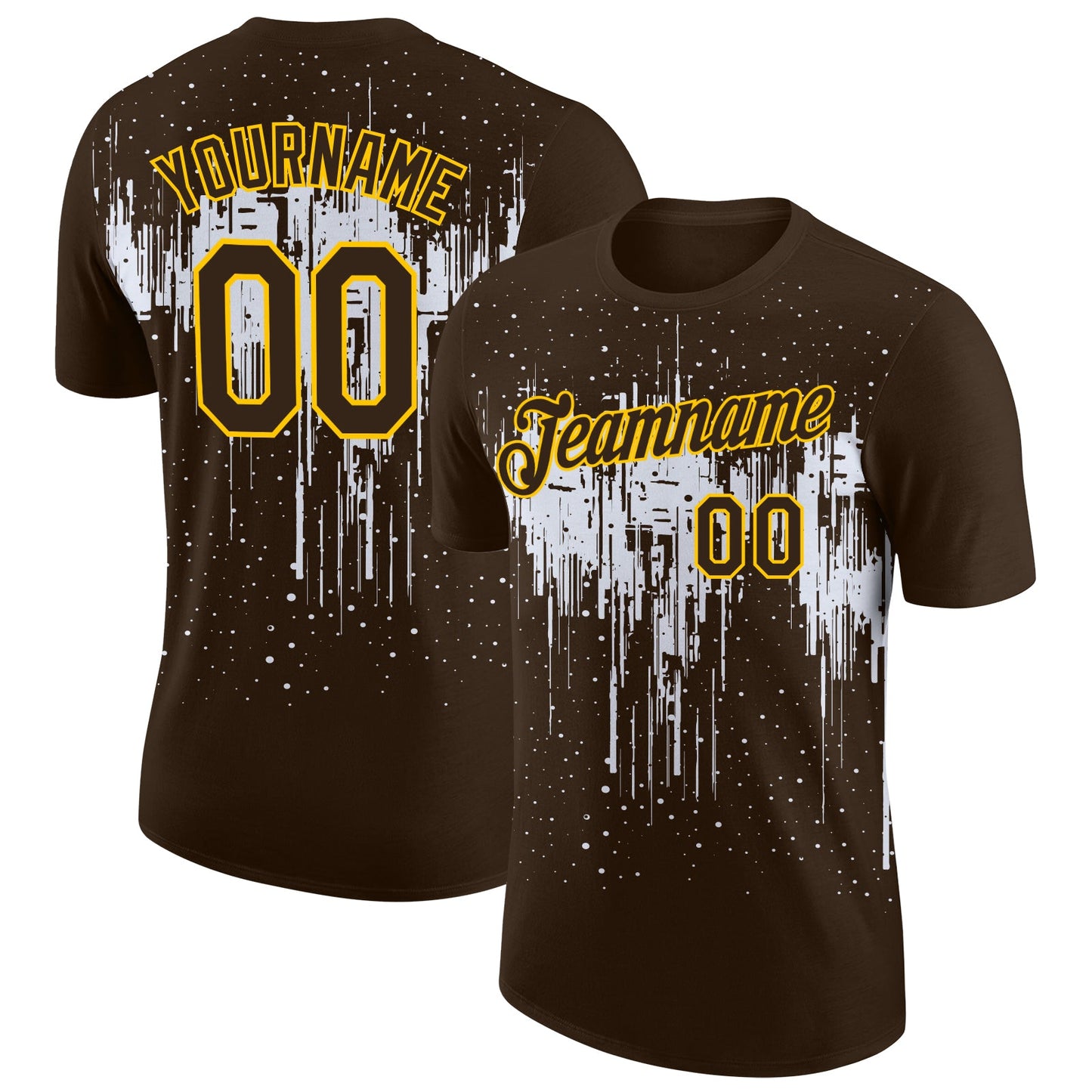 Custom Brown White-Yellow Dripping Splatter Paint Performance T-Shirt - Main View