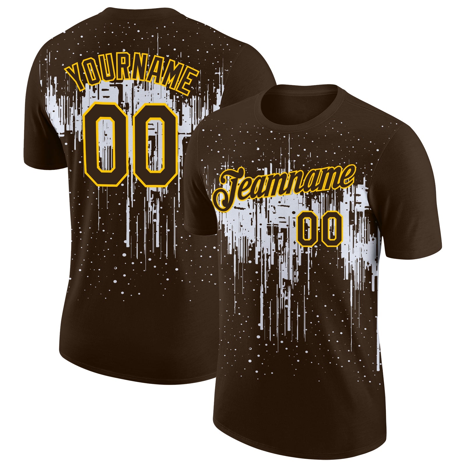 Custom Brown White-Yellow Dripping Splatter Paint Performance T-Shirt - Main View