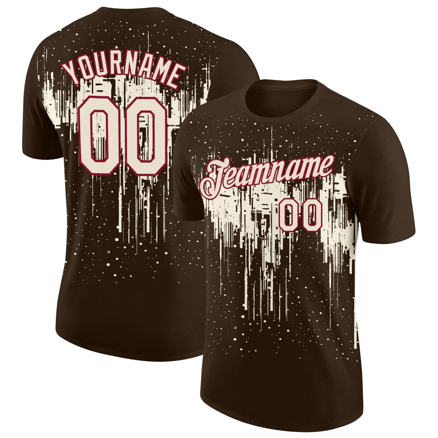Custom Brown Cream-Crimson Dripping Splatter Paint Performance T-Shirt - Main View
