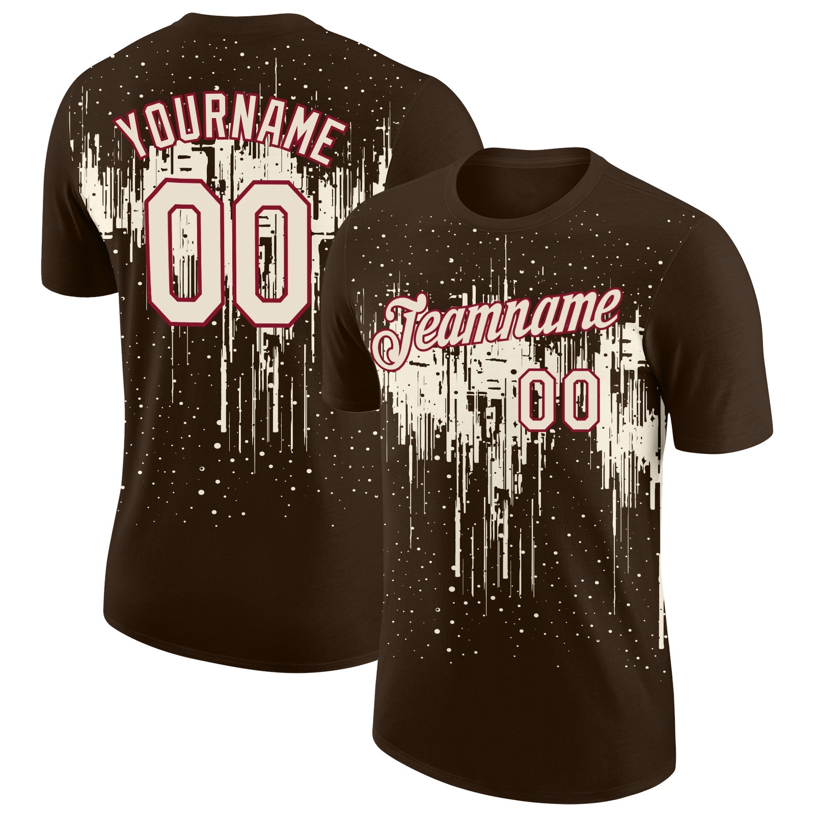 Custom Brown Cream-Crimson Dripping Splatter Paint Performance T-Shirt - Main View