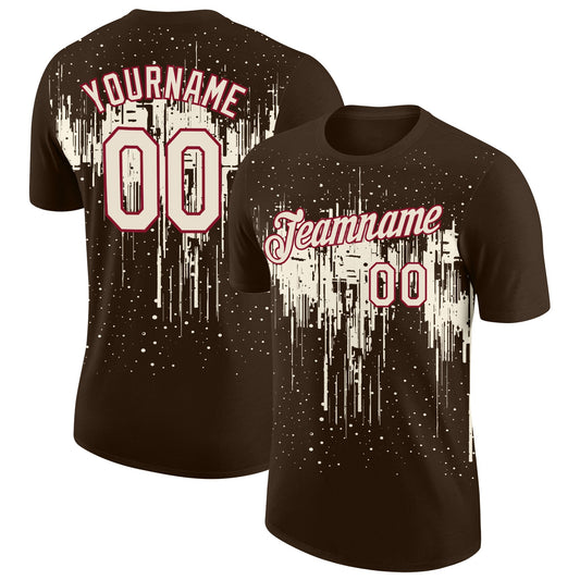 Custom Brown Cream-Crimson Dripping Splatter Paint Performance T-Shirt - Main View