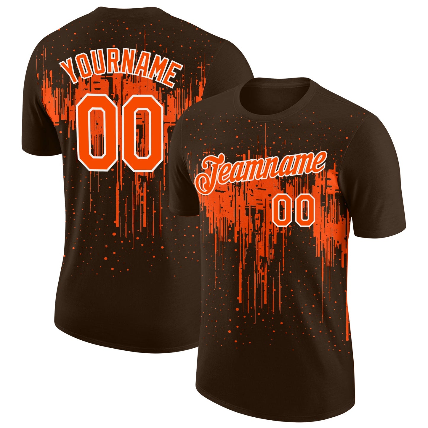 Custom Brown Orange-White Dripping Splatter Paint Performance T-Shirt - Main View