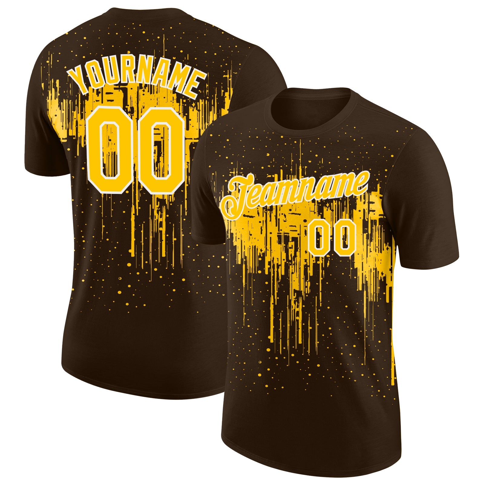 Custom Brown Yellow-White Dripping Splatter Paint Performance T-Shirt - Main View