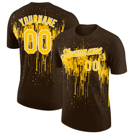 Custom Brown Yellow-White Dripping Splatter Paint Performance T-Shirt - Main View