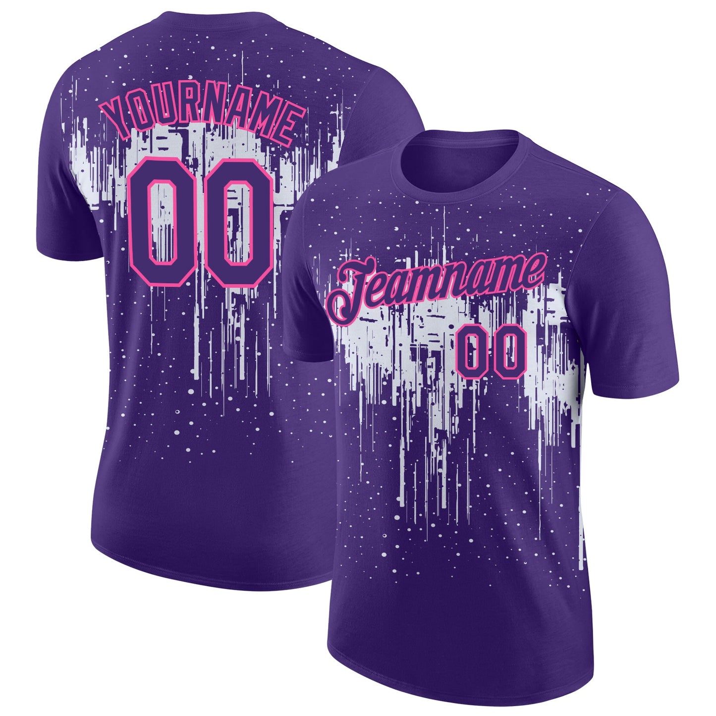 Custom Purple White-Pink Dripping Splatter Paint Performance T-Shirt - Main View
