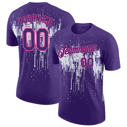 Custom Purple White-Pink Dripping Splatter Paint Performance T-Shirt - Main View
